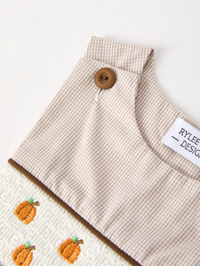 Halloween & Thanksgiving Pumpkin Smock Embroidered Boys Romper