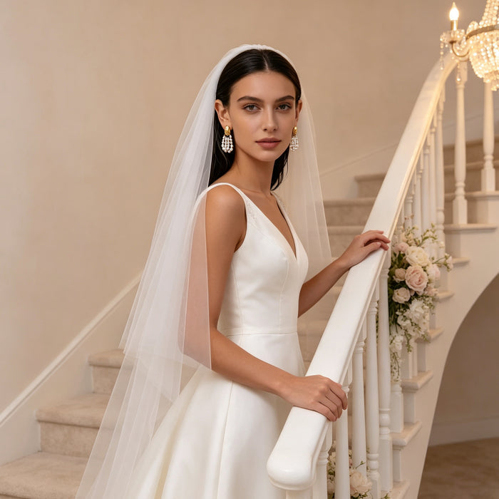 Handmade bridal earrings featuring natural freshwater pearl clusters suspended from 14K gold-plated hammered stud earrings.