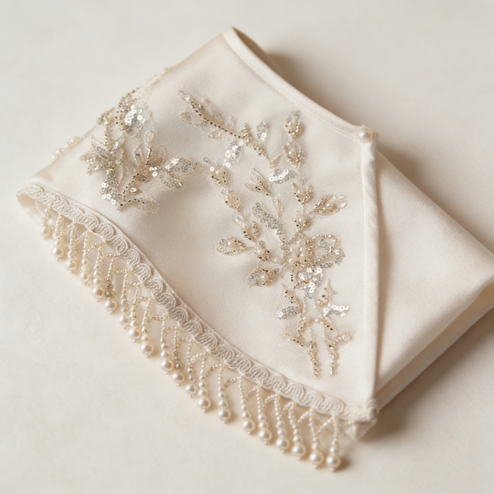 Handmade Pearl Fringe Bridal Collar Cape with Beaded Embroidery