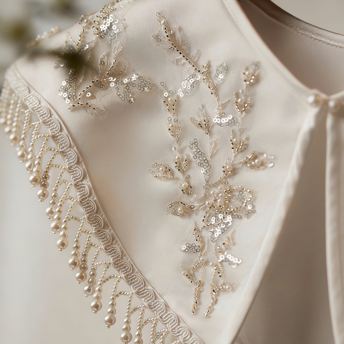 Handmade Pearl Fringe Bridal Collar Cape with Beaded Embroidery