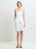 Harrie Tailored Faux Button White Strapless Top