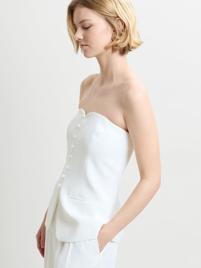 Harrie Tailored Faux Button White Strapless Top