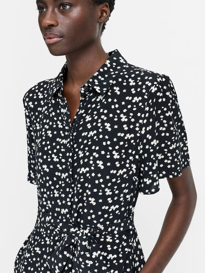 Harriet Monochrome Floral Belted Shirt Dress
