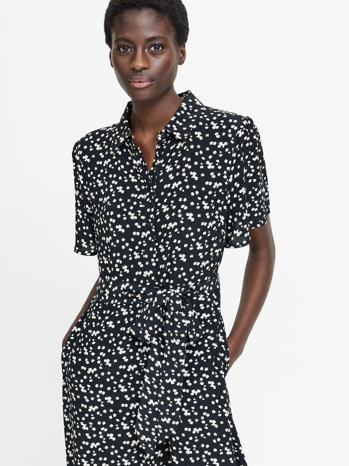 Harriet Monochrome Floral Belted Shirt Dress