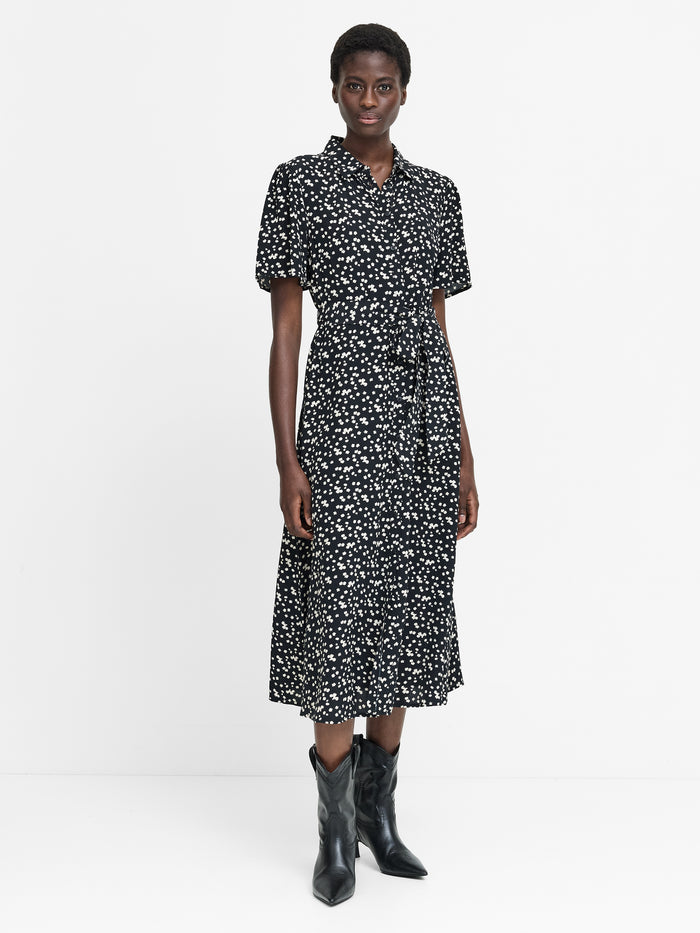 Harriet Monochrome Floral Belted Shirt Dress
