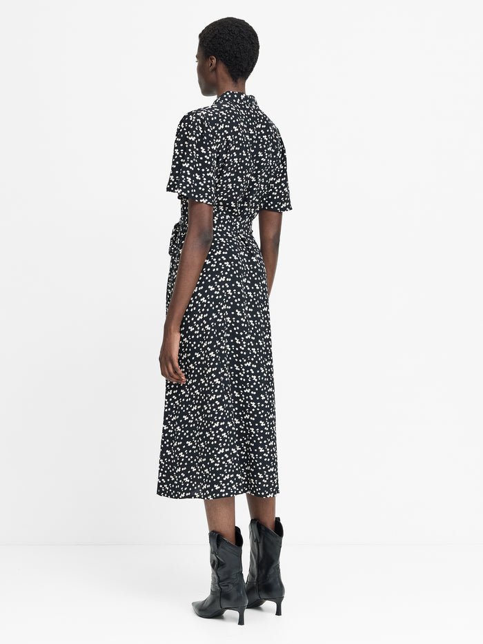 Harriet Monochrome Floral Belted Shirt Dress
