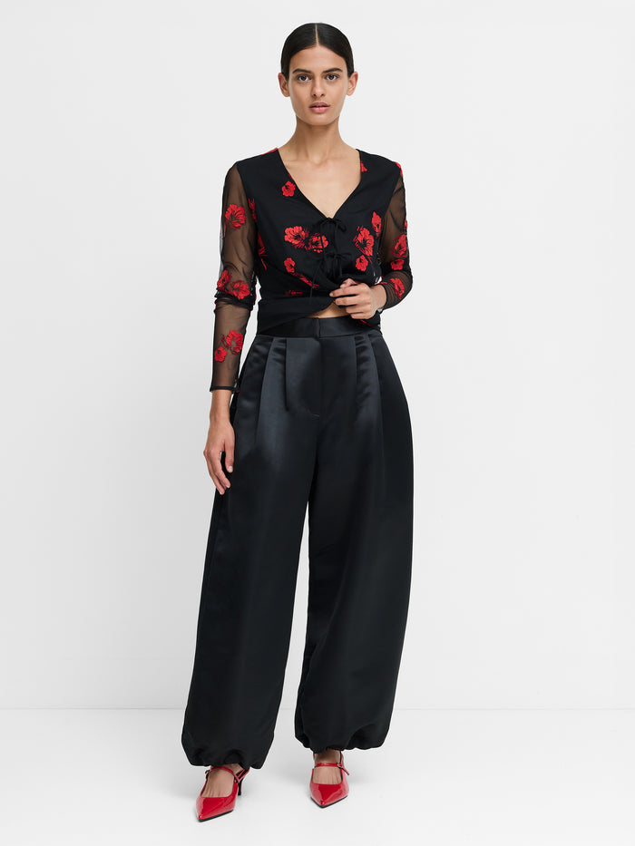 Hene Black Satin Harem Trousers