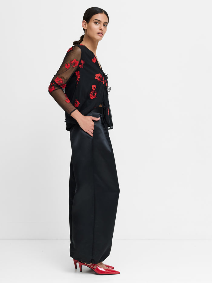 Hene Black Satin Harem Trousers