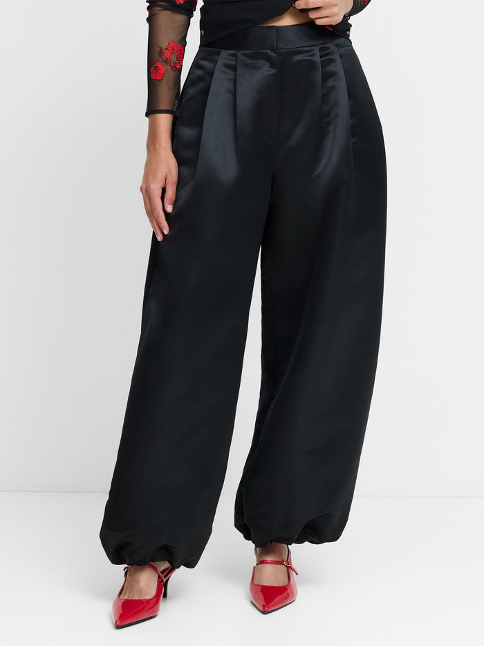 Hene Black Satin Harem Trousers