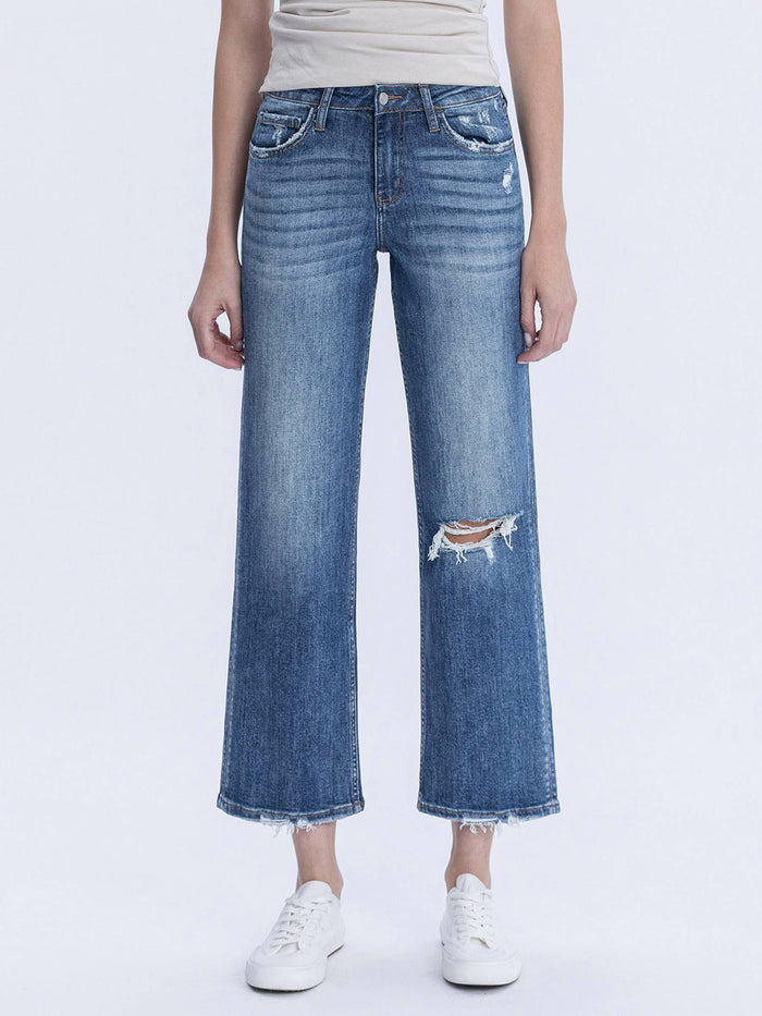 HIGH RISE DISTRESSED SLIM WIDE JEANS LV1284: SAILOR SNAP