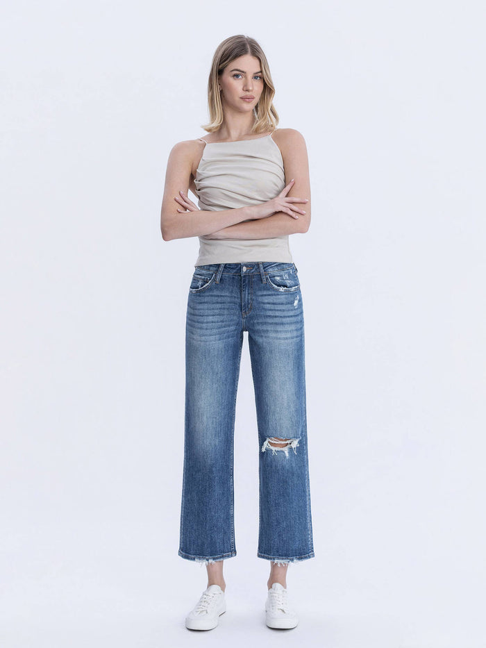 HIGH RISE DISTRESSED SLIM WIDE JEANS LV1284: SAILOR SNAP