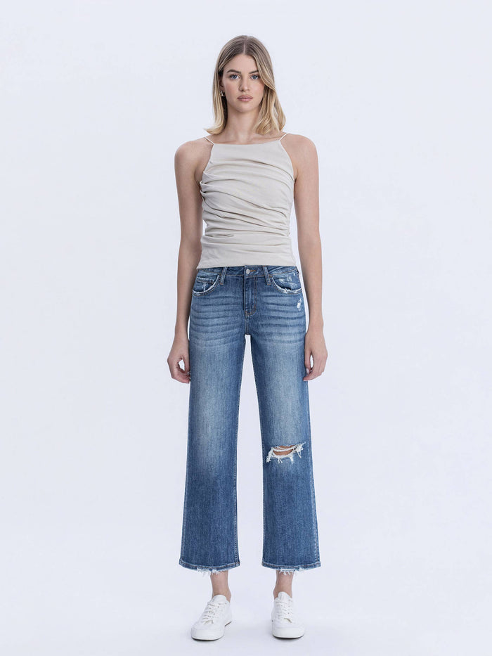 HIGH RISE DISTRESSED SLIM WIDE JEANS LV1284: SAILOR SNAP
