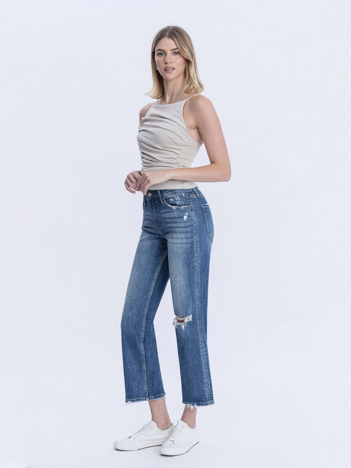 HIGH RISE DISTRESSED SLIM WIDE JEANS LV1284: SAILOR SNAP