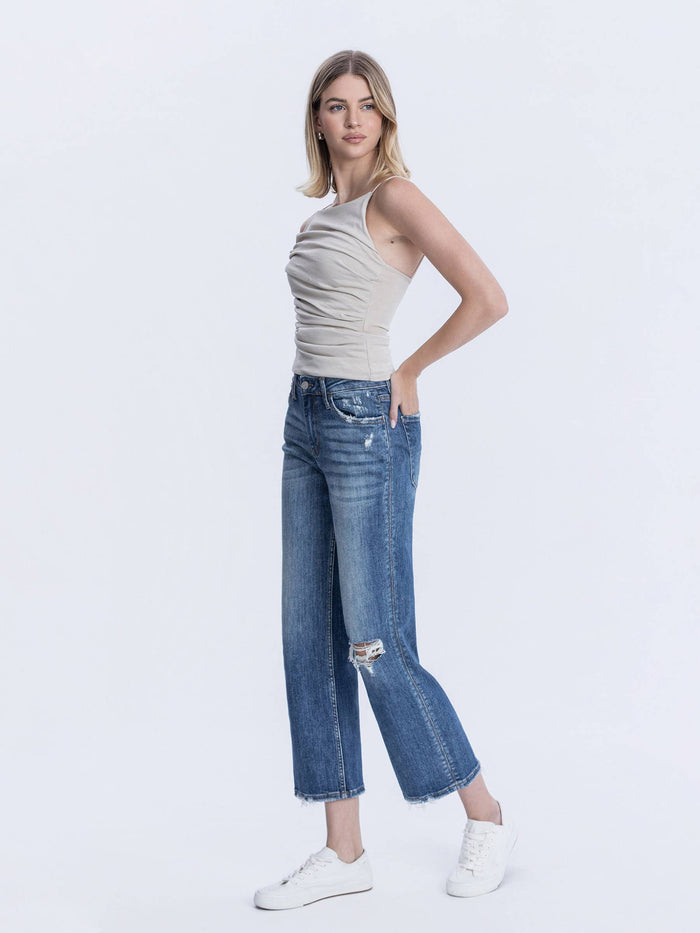 HIGH RISE DISTRESSED SLIM WIDE JEANS LV1284: SAILOR SNAP