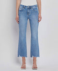 HIGH RISE UNEVEN RAW HEM KICK FLARE JEANS LV1416: PERFECTLY