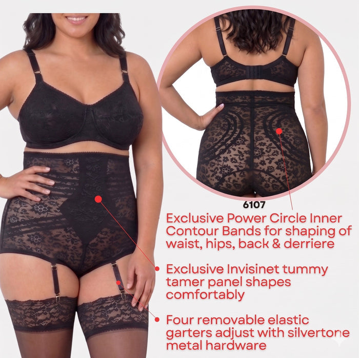 High Waist Extra Firm "No Roll" Panty Girdle with Detachable Garters | Style 6107
