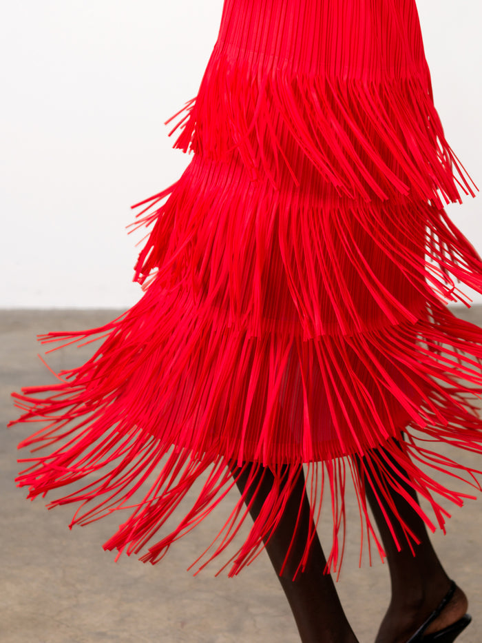Hilde Red Fringe Jersey Midi Dress