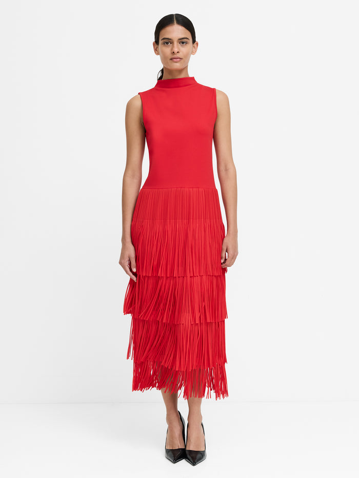 Hilde Red Fringe Jersey Midi Dress