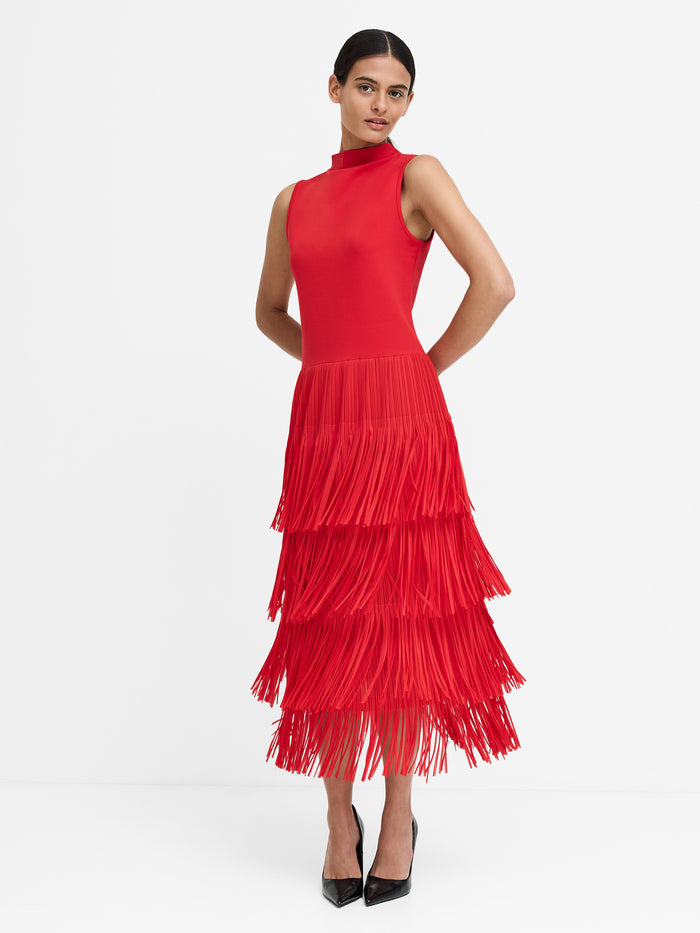 Hilde Red Fringe Jersey Midi Dress