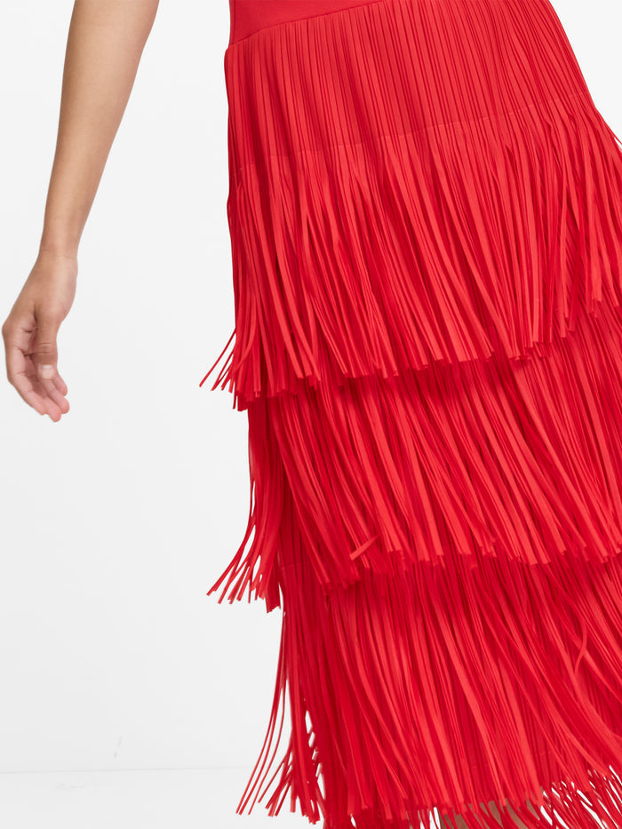 Hilde Red Fringe Jersey Midi Dress