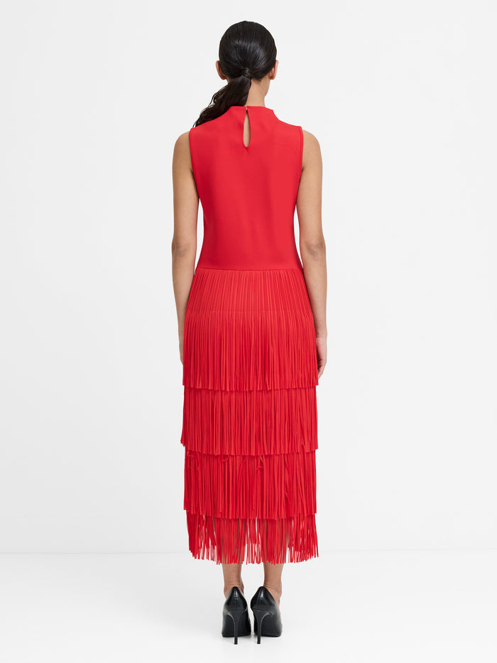 Hilde Red Fringe Jersey Midi Dress