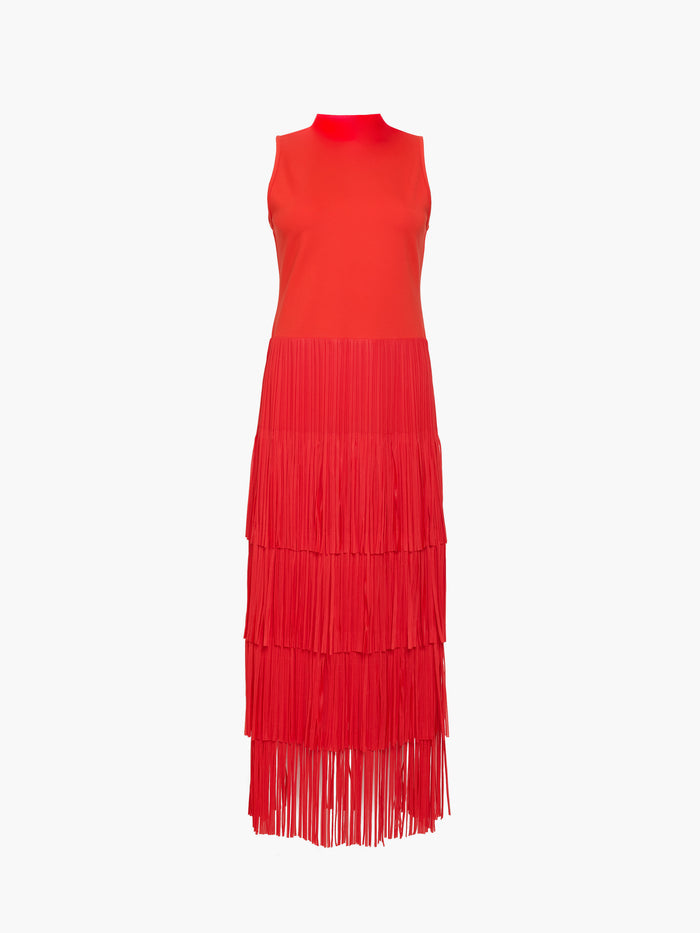 Hilde Red Fringe Jersey Midi Dress