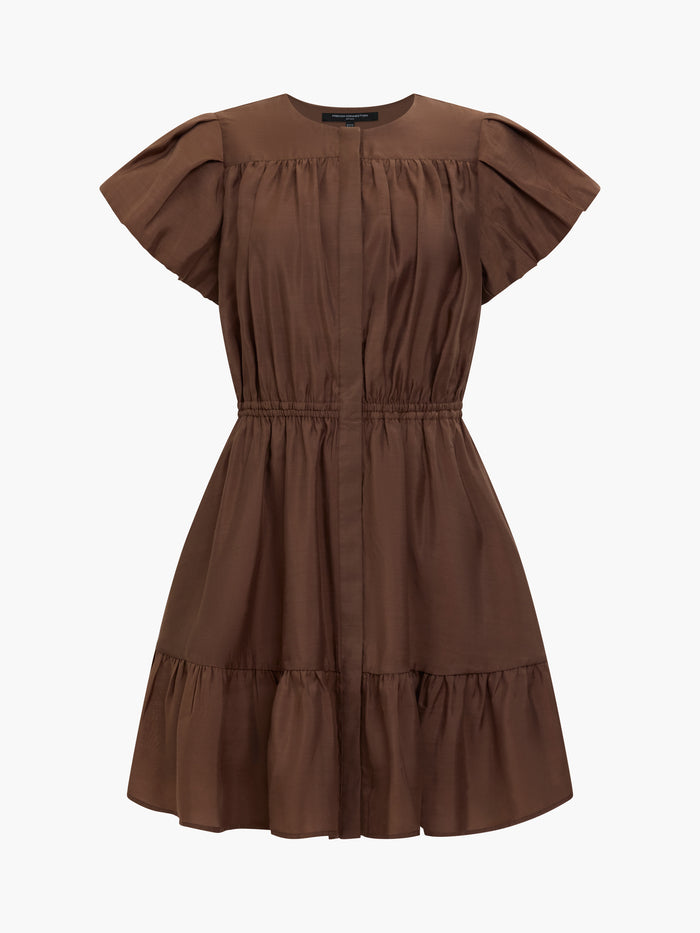 Holland Flutter Sleeve Tiered Brown Mini Dress