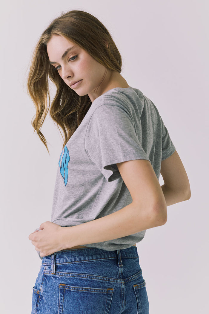Over shoulder back view of the Chaser Home Run Tee in Heather Grey highlighting the soft fabric drape and clean neckline from the rear angle