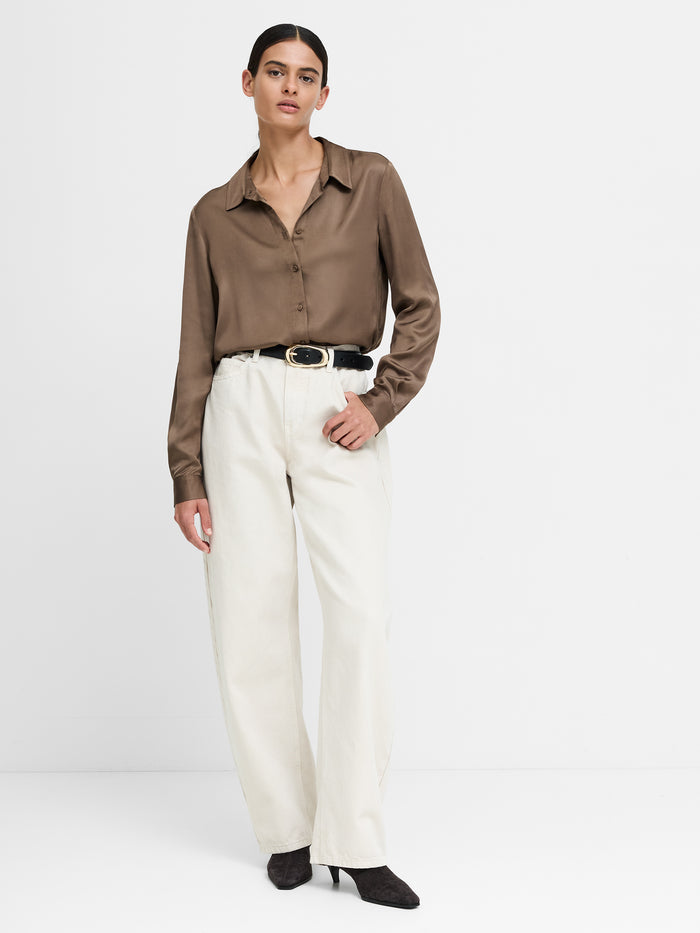 Hope Brown Satin Long Sleeve Shirt