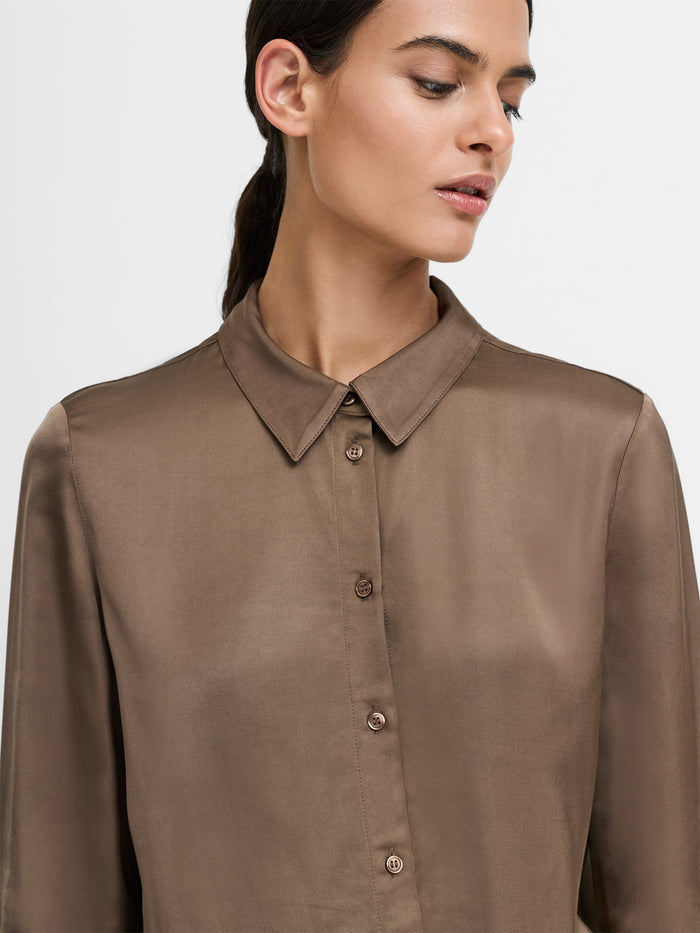 Hope Brown Satin Long Sleeve Shirt