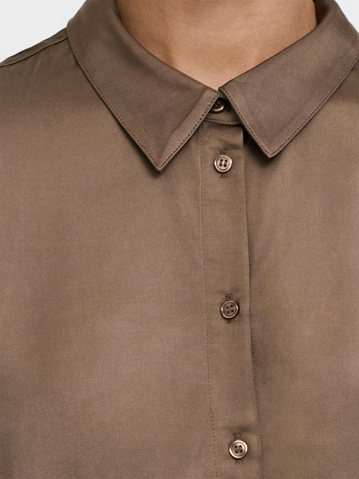 Hope Brown Satin Long Sleeve Shirt