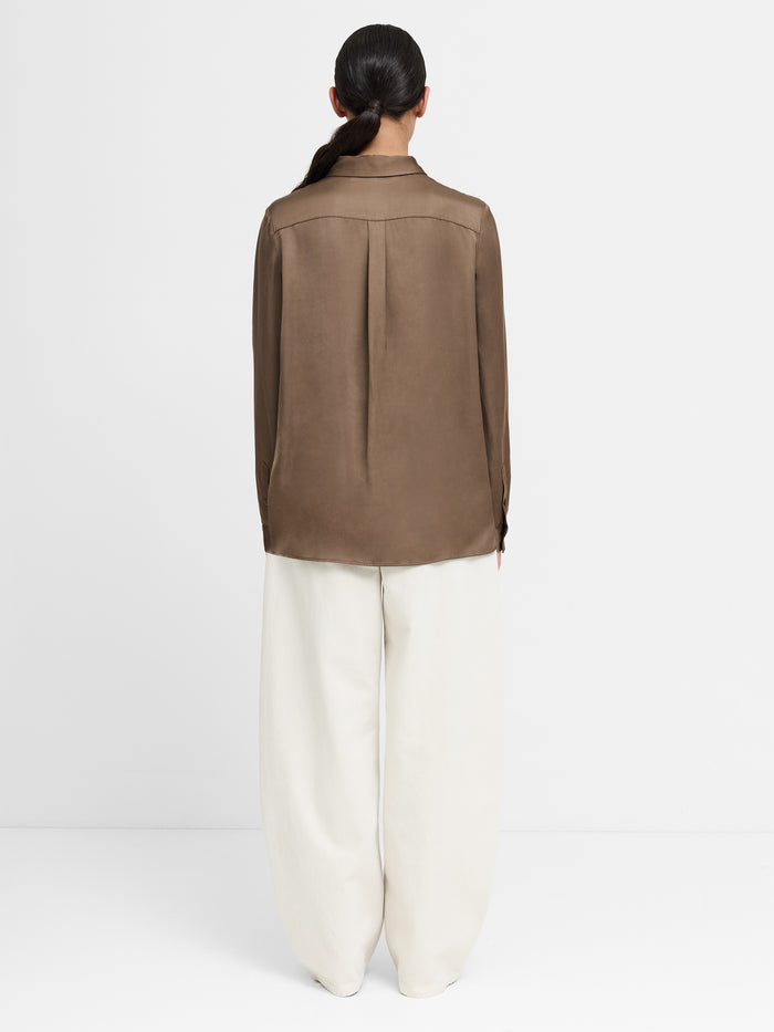 Hope Brown Satin Long Sleeve Shirt