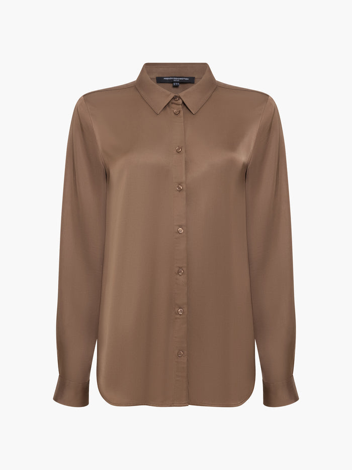 Hope Brown Satin Long Sleeve Shirt