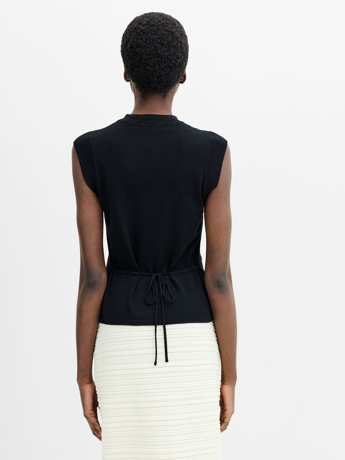 Ilene Black Tie Back Knit Top
