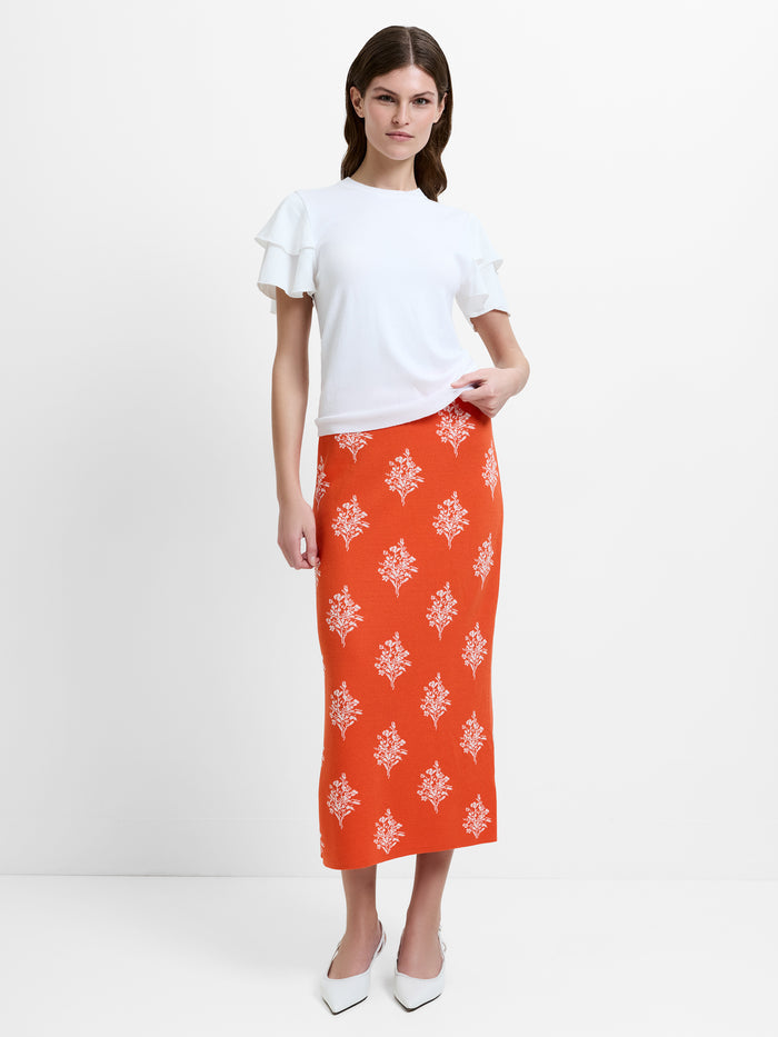 Imelda Ditsy Orange Floral Knit Midi Skirt