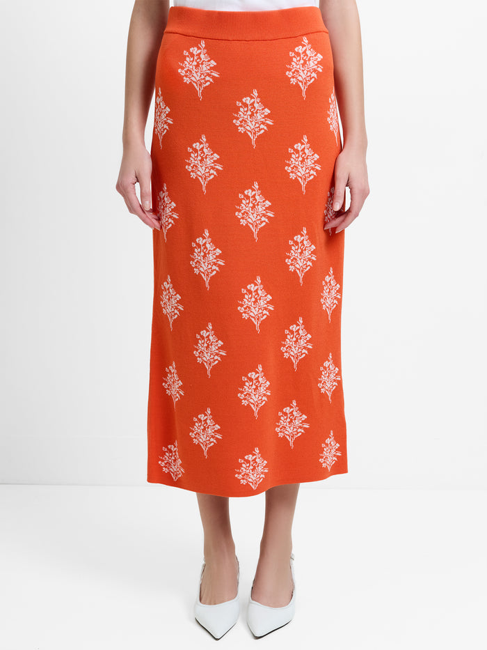 Imelda Ditsy Orange Floral Knit Midi Skirt