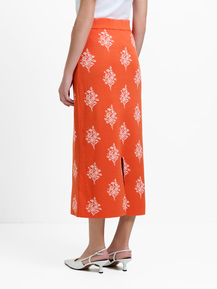 Imelda Ditsy Orange Floral Knit Midi Skirt