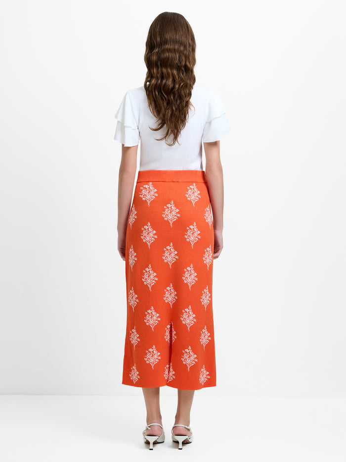 Imelda Ditsy Orange Floral Knit Midi Skirt