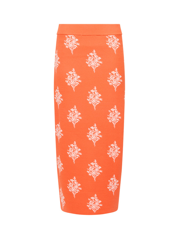 Imelda Ditsy Orange Floral Knit Midi Skirt