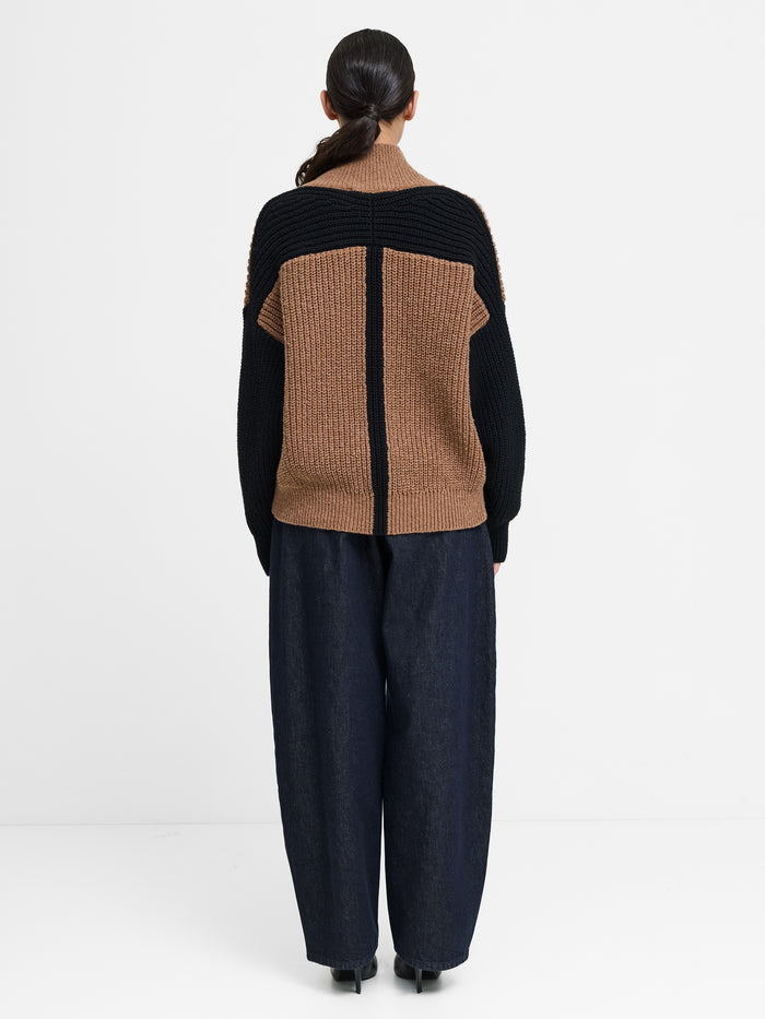 Iona Brown Colour Block Roll Neck Jumper