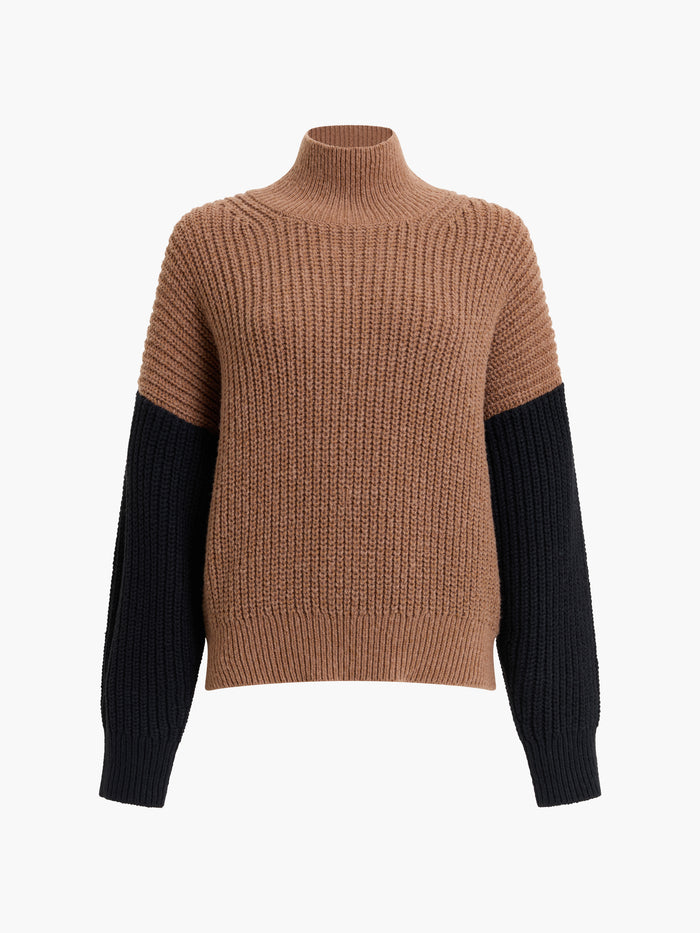 Iona Brown Colour Block Roll Neck Jumper