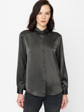 Irina Grey Satin Long Sleeve Shirt