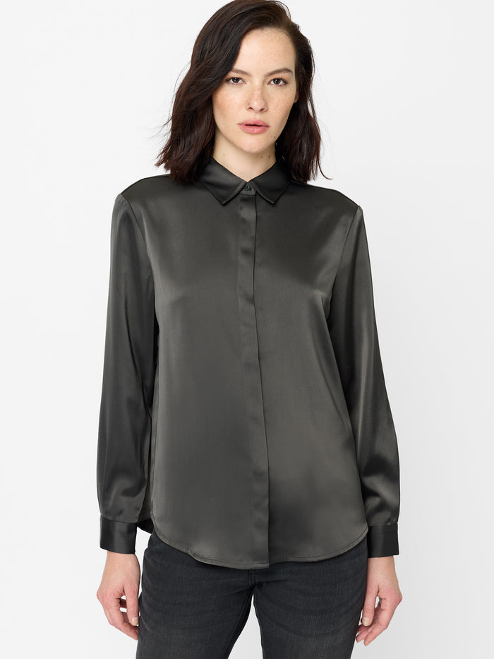 Irina Grey Satin Long Sleeve Shirt