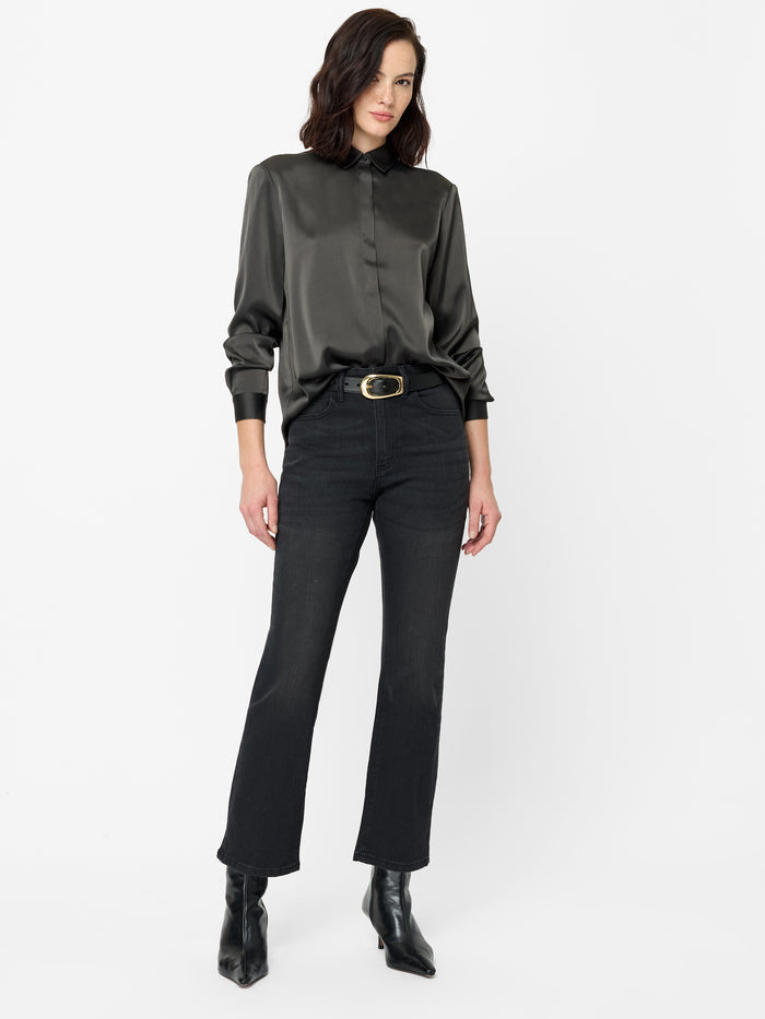 Irina Grey Satin Long Sleeve Shirt
