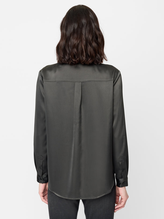 Irina Grey Satin Long Sleeve Shirt