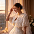 Luxury ivory feather bridal capelet handcrafted with soft layered feathers for elegant wedding dresses.