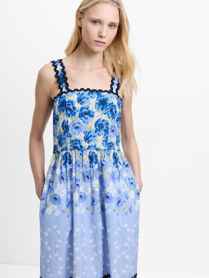 Ivy Scallop Blue Floral Maxi Sundress