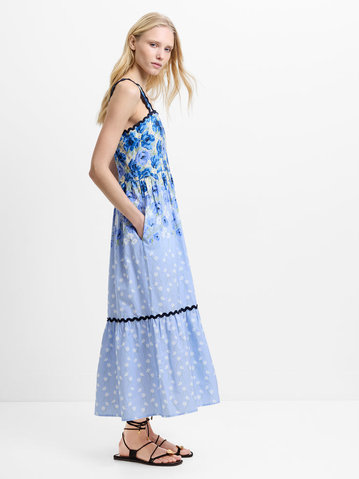 Ivy Scallop Blue Floral Maxi Sundress