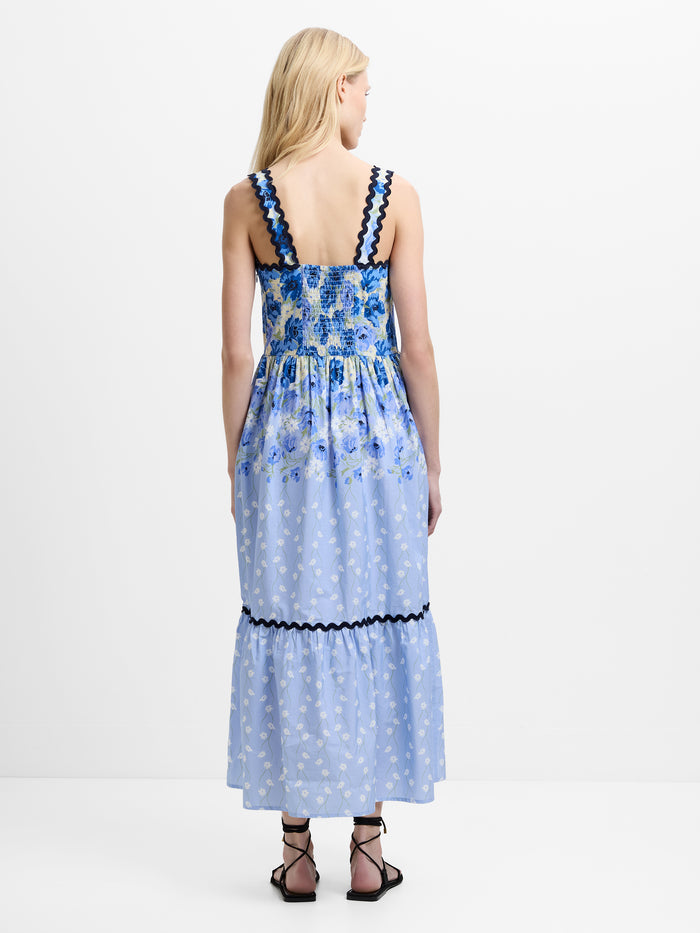 Ivy Scallop Blue Floral Maxi Sundress