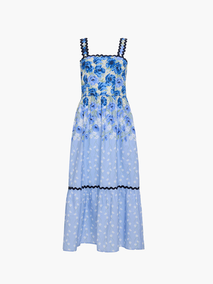 Ivy Scallop Blue Floral Maxi Sundress